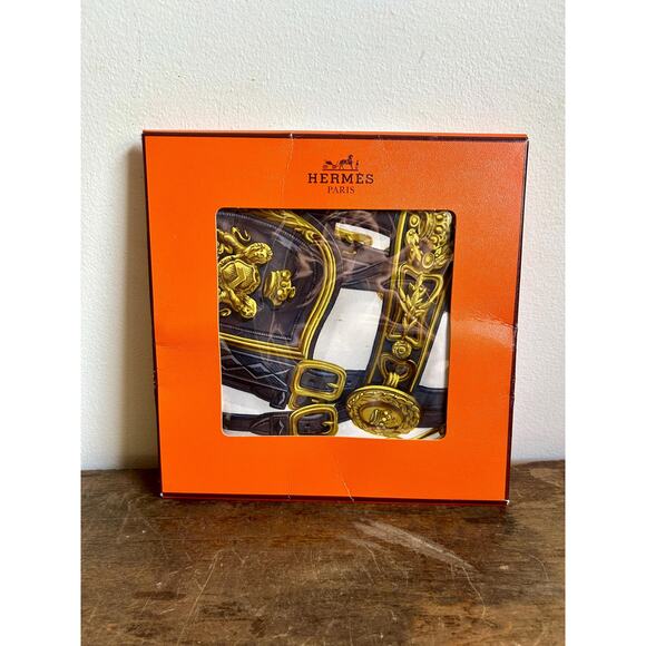Vintage Hermès Brides de Gala Silk Scarf, Navy 35in x 35in with Original Box - Picture 1 of 7